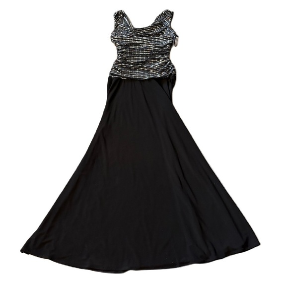 R&M Richards Metallic A-Line Gown Drape Neck Sleeveless Dress NEW Sz 6 Black - Picture 5 of 9